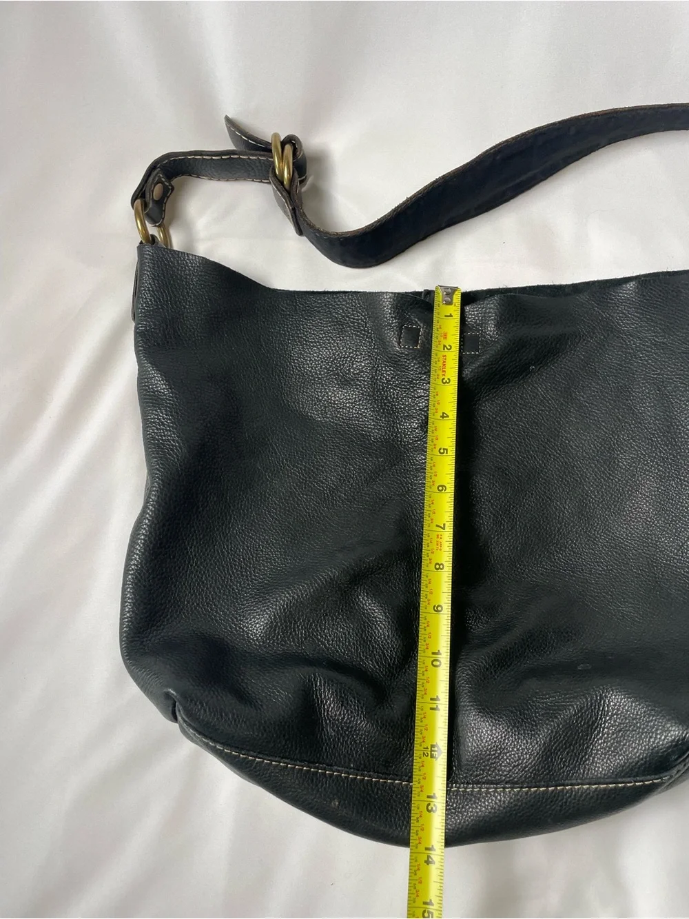 Bag Lucky Brand Black Pebbled Leather Hobo Bag Brass Hardware Boho Chic
